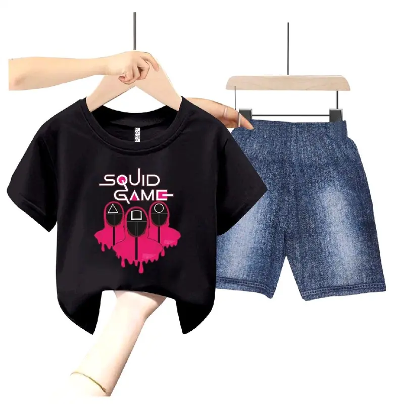 SETELAN ANAK SQUID GAME COWOK SABLON DIGITAL CELANA SEMI JEANS // NEW 1