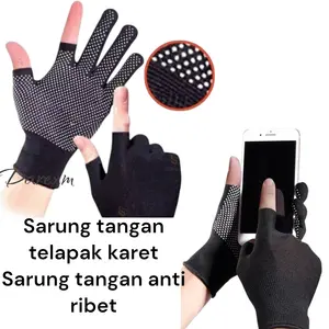 Sarung Tangan 2 Jari Terbuka Sarung Tangan Telapak Karet Dewasa Pria Dan Wanita Hitam Gloves