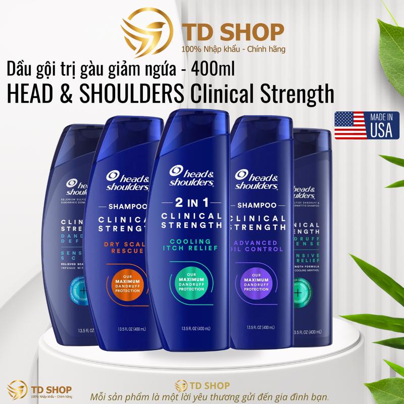Head & Shoulders NK Mỹ Dầu Gội Chuyên Sâu Ngăn Gàu Clinical Strength 400ml Hàng Mỹ TD Shop Giúp Kiểm Soát Dầu & Giảm Ngứa Hiệu Quả