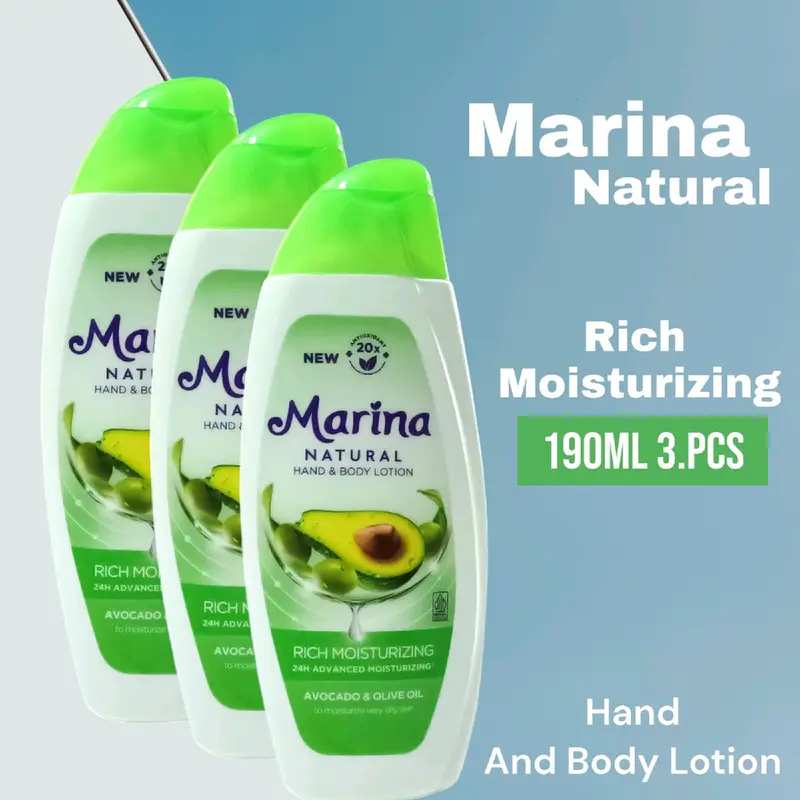 ( 3pcs ) Marina Natural Hand & Body Lotion Rich Moisturizing Avocado & Olive Oil Hijau 190ml X 3pcs 0