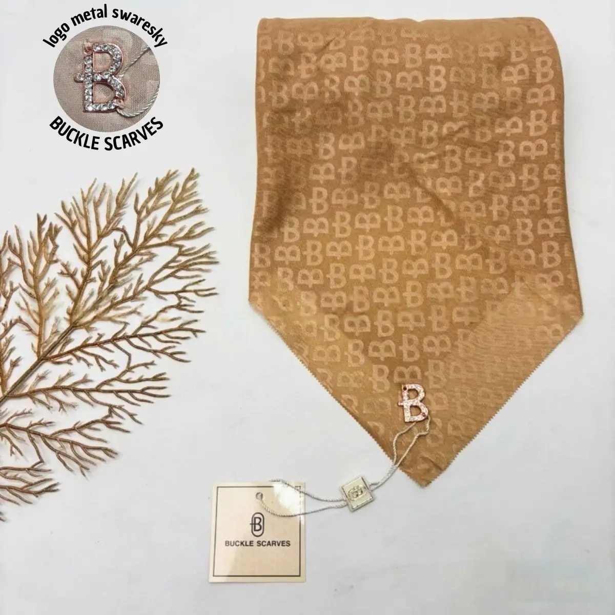 Jilbab buckle scarver hijab segiempat motif embos Gratis pouch