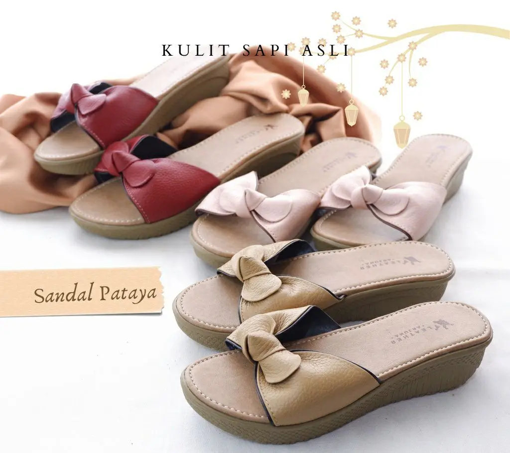 Sandal Sendal Selop Kulit Asli Wedges Wanita Papirut Pataya Series