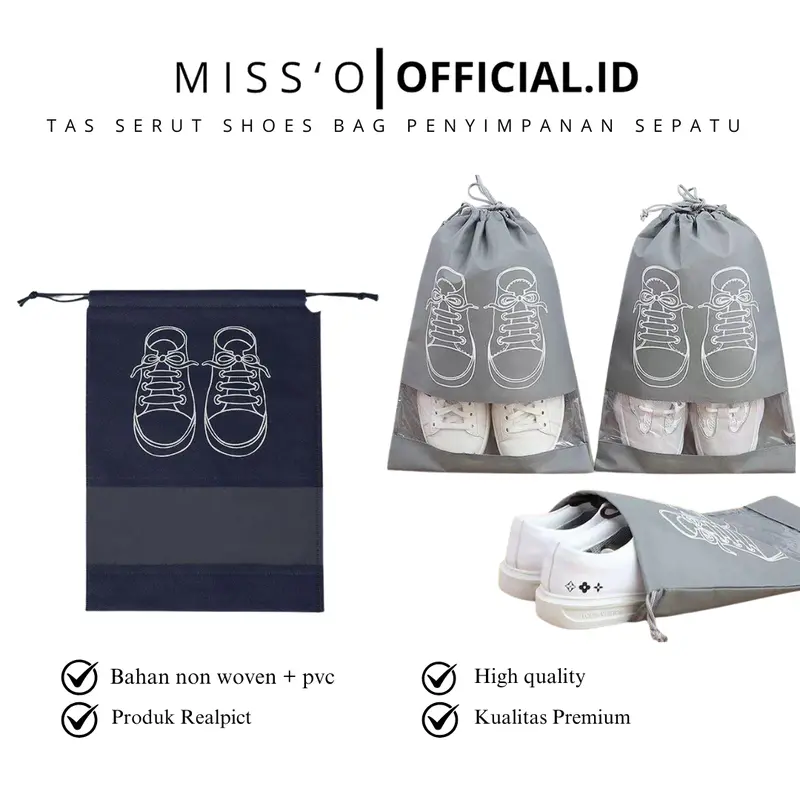 Missoofficial.id PC1009 Tas Serut Shoes Bag Penyimpanan Sepatu dan Sendal Kantong Tali Serut Serbaguna Kantong Penyimpanan Pakaian Plastik 0