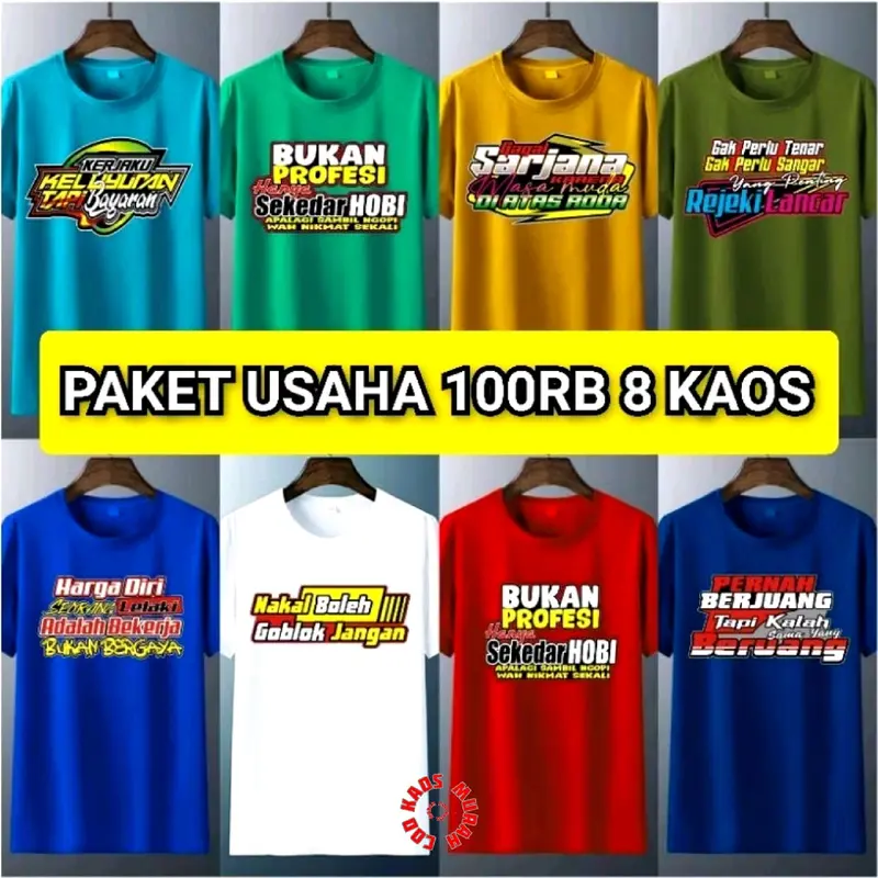 kaos kata kata kece paket isi 8 kaos/atasan dewasa pria wanita sablon DTF 0