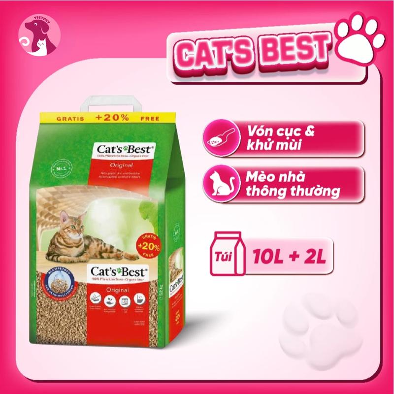 [10L] Cát gỗ vệ sinh hữu cơ Cat's Best Original | Siêu thấm hút, khử mùi | Xả được trong toilet | Tặng nhà mèo