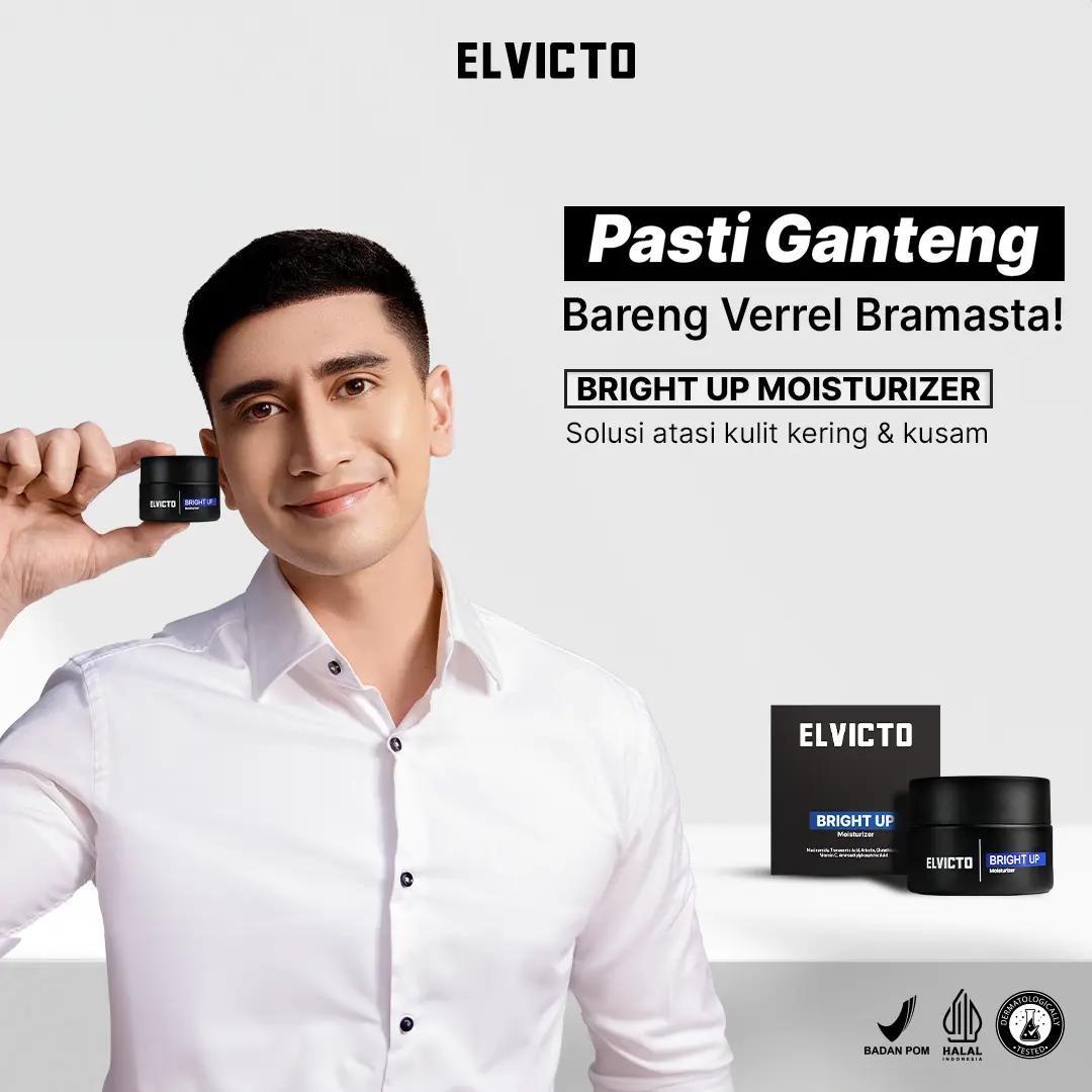 ELVICTO BRIGHT UP MOISTURIZER | Pelembap Wajah Pria, Perawatan untuk Mencerahkan Wajah, Mengurangi Noda Hitam | Mengandung Niacinamide, Glutathione, Alpha Arbutin