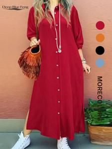 Vestido largo de mujer con cuello de camisa y botones, manga larga, vestido casual y de moda para uso diario y al aire libre, vestido de mujer para primavera