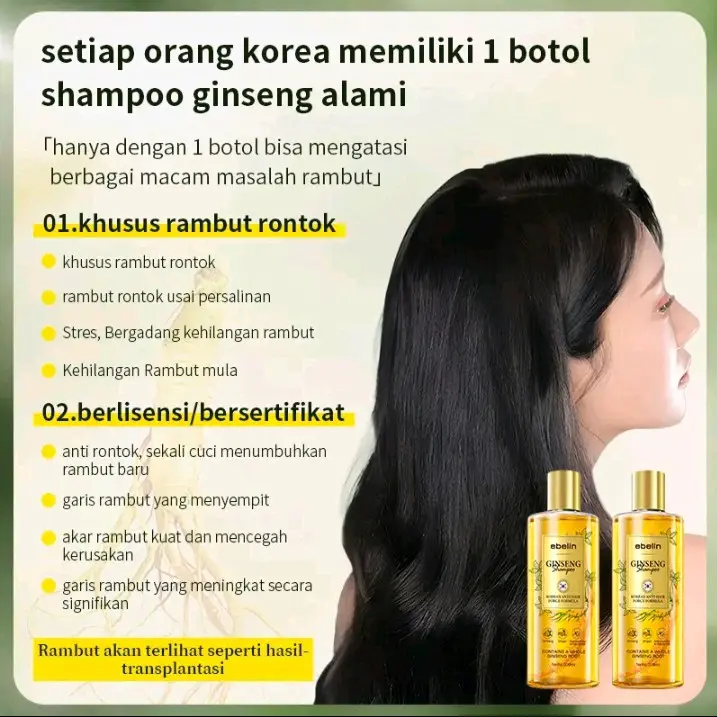 Ebelin Gingseng Shampo Ekstrak Herbal Alami Anti Hair Fall 300ml 4