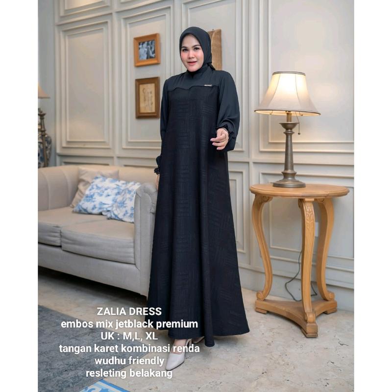 Zahra Dress jetblack premium original by saideofficial / pakaian dress gamis muslim wanita Hitam Polos Kantong Lembut Mutiara Outer Semi Panjang Mewah Kancing Maxi Pesta Kancing 5