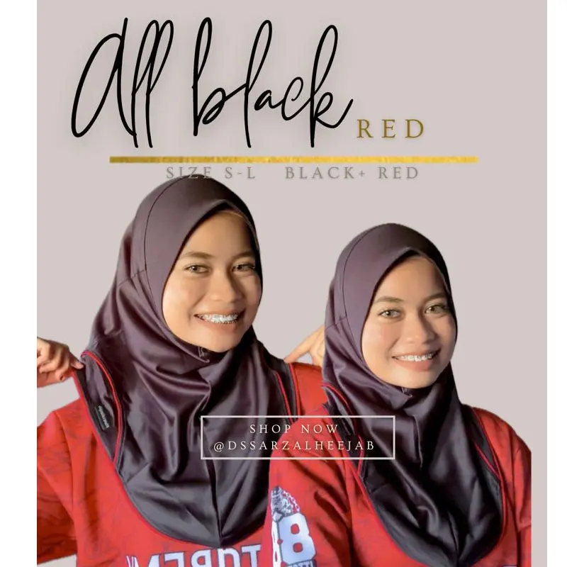 dssarzalheejab Black Red Sports Hijab Tudung Sukan Cepat Kering dan Selesa