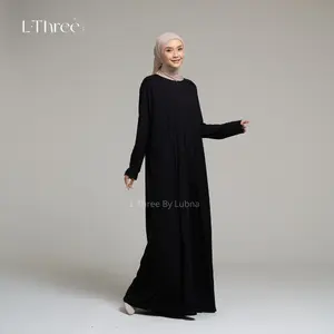 Gamis Inner Warna Black Kaos  Spandek Muslim Dewasa Hitam Nyaman  L Three By Lubna Wanita Inner Outer Simple Basic Dalaman Dress Motif Panjang