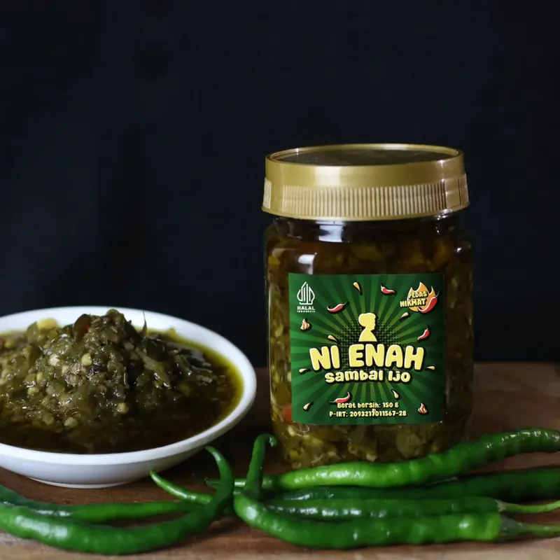 Sambal ijo Ni Enah 150 gram Pedas Nikmat level 1 Asin Food Masakan halal SPP-IRT Bawang Botol Penyedap 2