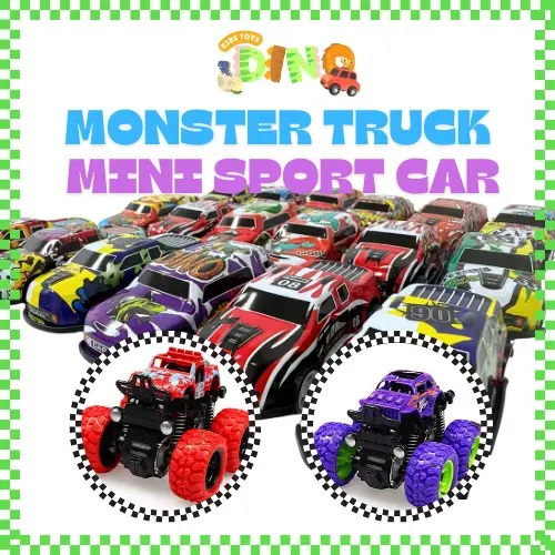 DINO TOYS (2MonsterTruck + 10PCS+Mini Toys Car) Mini Toy Car Pull Back Sport Car Kereta Mainan Budak-budak kereta Mini Unisex Sport Car