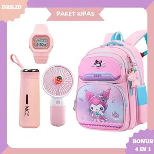 [ PAKET KIPAS] Tas Ransel Anak Perempuan KUROMI BABY Bags Tas Sekolah Anak Free Botol Minum KIPAS Jam Tangan Lucu BISA COD kantong anak sekolah