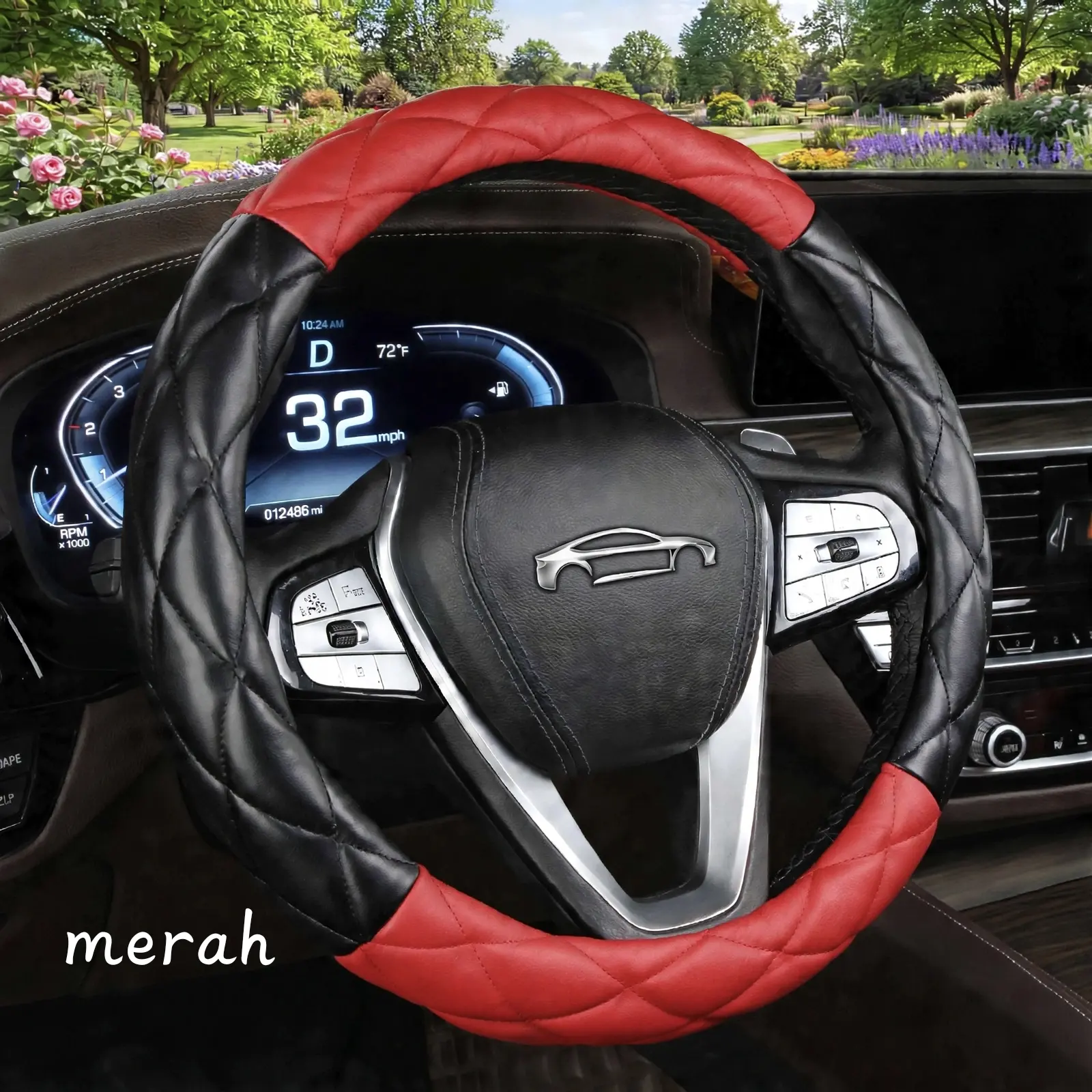 Sarung Stir Mobil Cover Stir Mobil Bahan Kulit Premium Motif