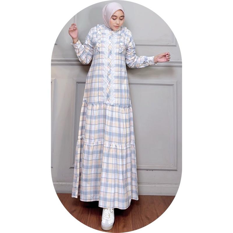 Product Introduction of MOZHASHAFURA. Cloth - KIARA DRESS Bahan Katun Kotak Triset Doby Halus Lembut Gamis Muslim Basic Casual Kancing Busui Wudhu Friendly Variasi Renda Bordir Mewah 36