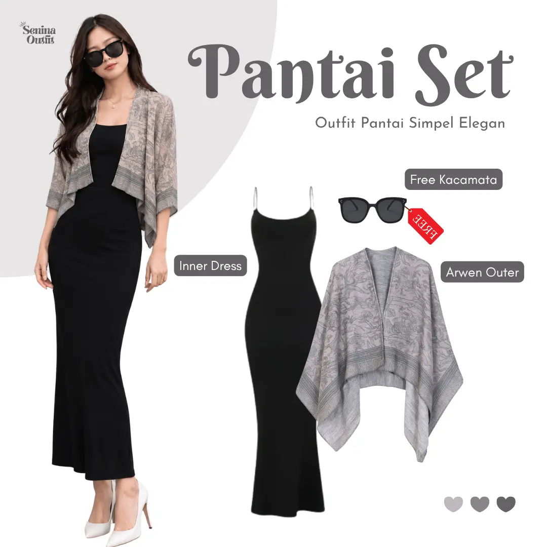 Outfit Pantai Simpel Elegan ( Outer Arwen - Inner Dress - Free Kacamata ) One Set Kekinian - SO145