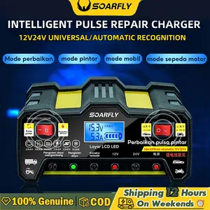 【24h shipping】Intelligent Pengisi daya baterai mobil 112v24v pengisi daya cepat daya tinggi sepeda motor perbaikan pulsa cerdas lintas batas