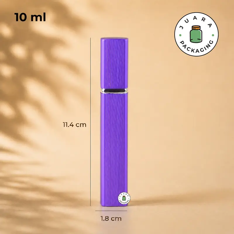 Botol Parfum Spray 10ml – Wadah Aluminium Warna Warni dengan Motif Garis & Spray Silver, Botol Kaca Mini Isi Ulang untuk Travel Perfume, Sample Parfum, Pocket Spray 10 ml