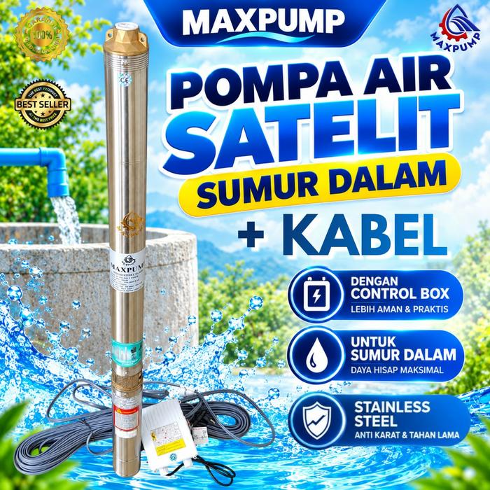 Gambar MAXPUMP Pompa Satelit 3 inch 1HP 50M Kable Asli Pabrik 220V kabel tersambung 50mtr Pompa Air Satelit 3" Submersible - Pompa Sumur Dalam Otomatis dari Poseidonpump Kota Administrasi Jakarta Utara Tokopedia