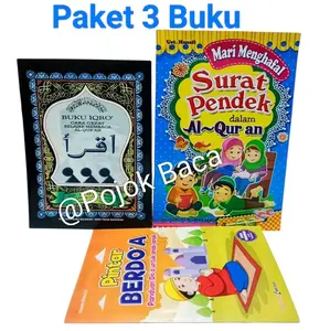 Paket 3 Buku IQRO Bendel Besar Kertas Buram Jilid 1-6, Menghafal Surat Pendek Al Qur'an, Pintar Berdoa Full Colour, Belajar Membaca Menulis Huruf Arab, Tulisan Latin, Terjemah Indonesia, Ilustrasi Gambar Full Colour