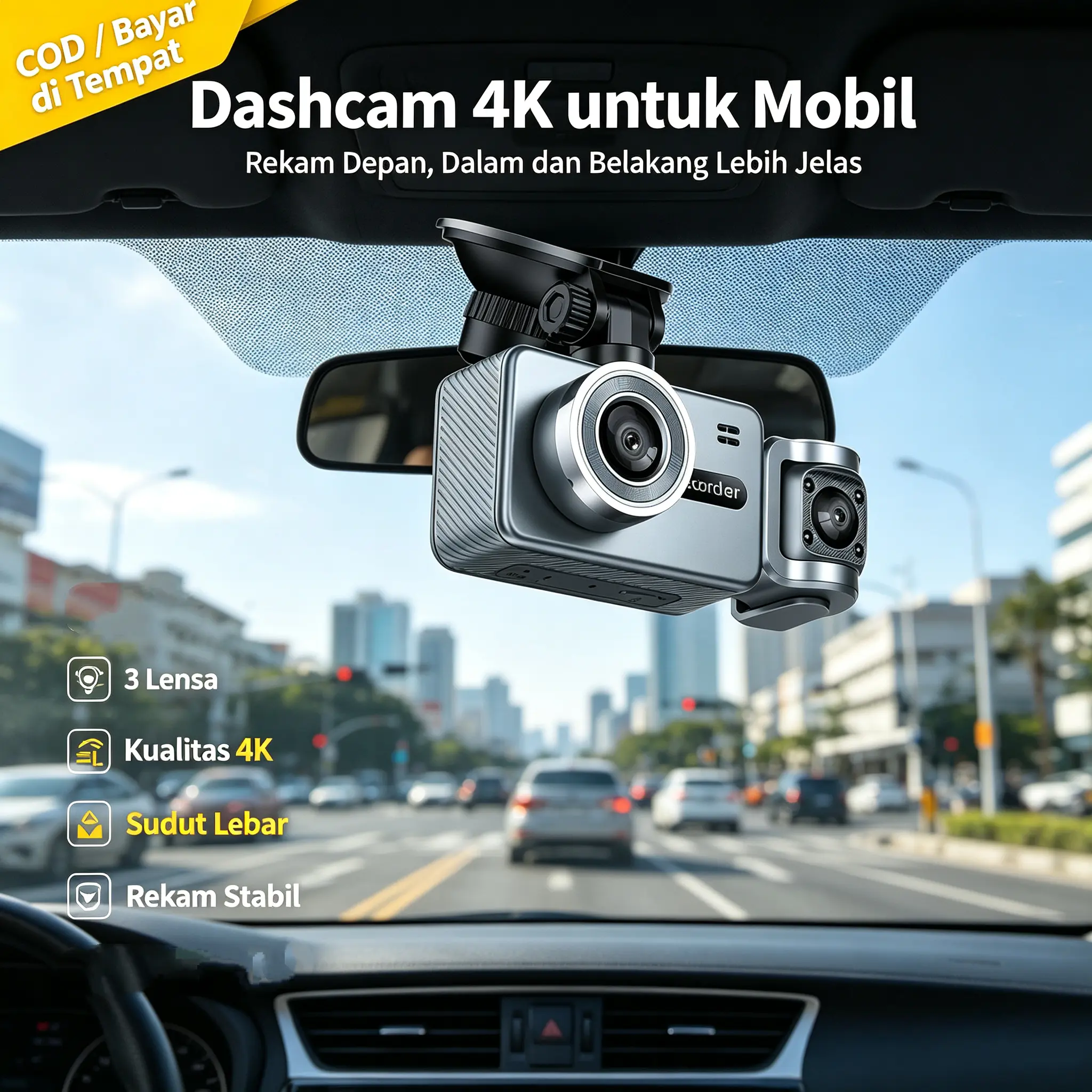 Bisa COD Dashcam Q2 3 Lens 4K WiFi Night Vision 24-hour parking monitoring