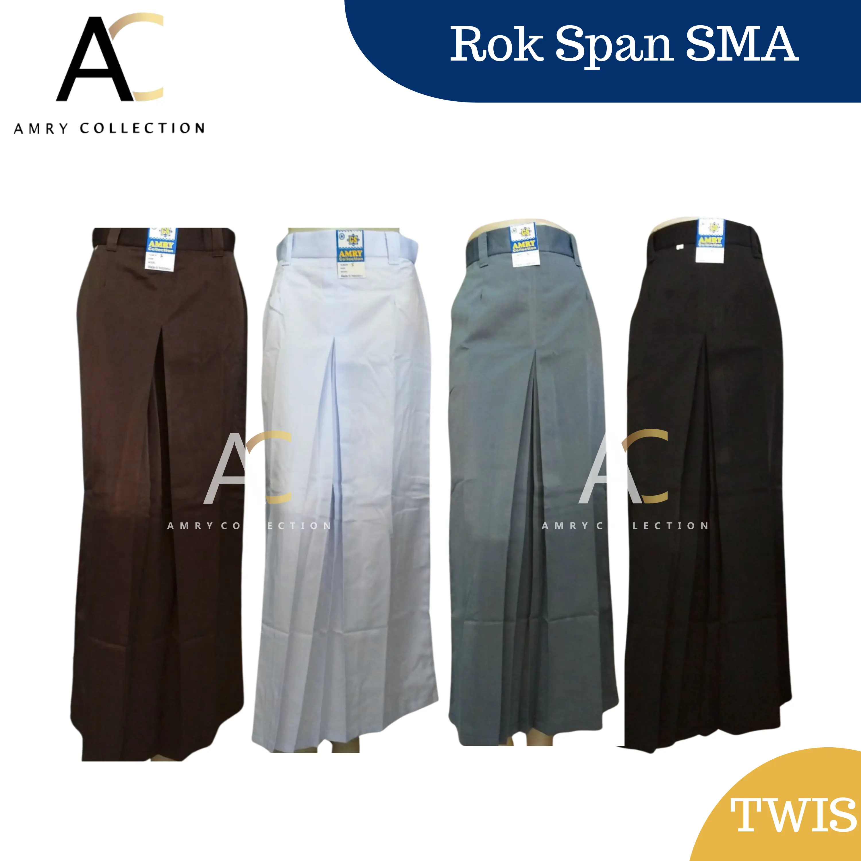 Rok Span SMA Rempel Belah  Satu Bahan Twist / licin A-Line Kain Wanita Panjang