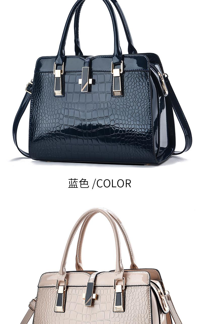 Product Introduction of [Cross-Border] Fashionable Bright Leather Women's Handbag 2024 Autumn and Winter New Large Capacity Crocodile Pattern Shoulder Messenger Bag 10