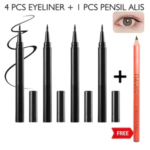 4 Pcs - Eyeliner Hitam Waterproof Gratis Pensil Alis Davis Eyebrow Makeup Set Mata