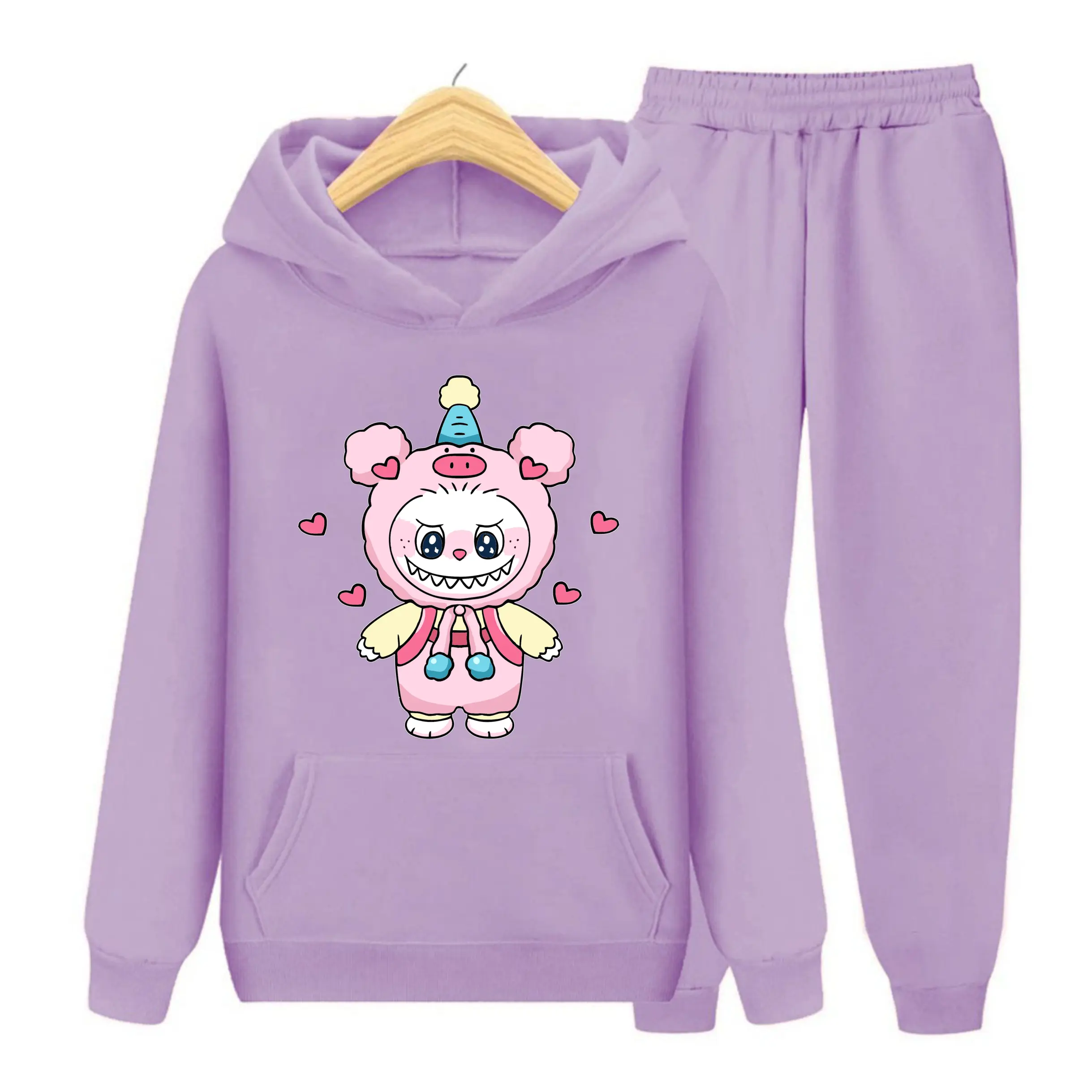Luwi Kids Setelan Kantong Hoodie Anak Sweater Anak Remaja Gambar Labubu Cinta Baju Celana Fashion setelan labubu anak perempuan