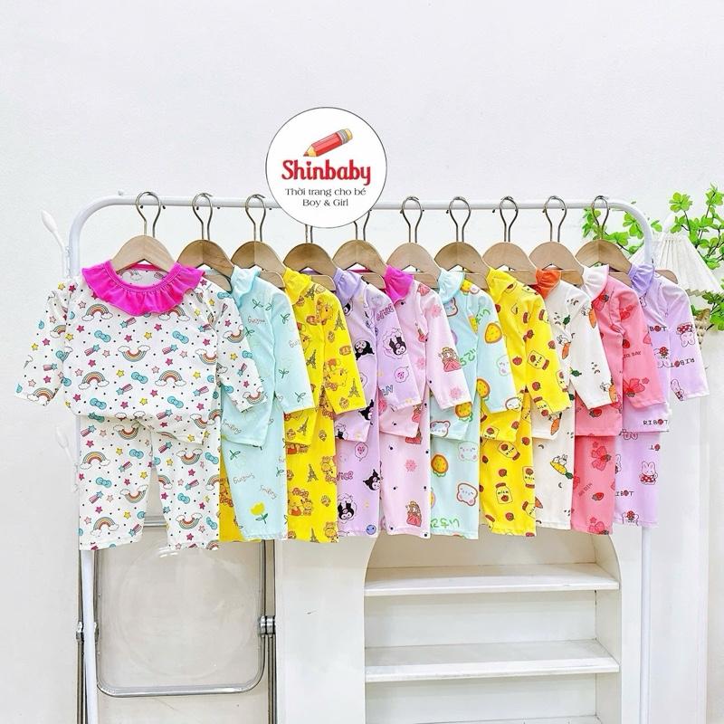   Shinbaby  Combo 4 Bộ Quần Áo Cổ Sen Viền Bèo Dài Tay Tăm Lạnh Mềm Mát Hình In Siêu Dễ Thương Cho Bé Gái Mặc Đi Học Đi Chơi Đi Ngủ dobegai 
