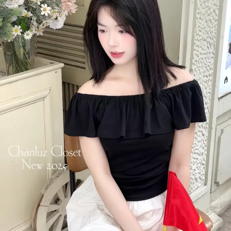 Áo trễ vai bánh bèo croptop phong cách Hàn Quốc CHANLUZCLOSET - CLS03