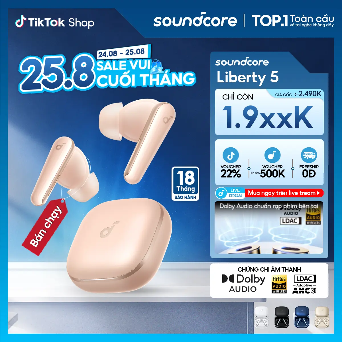 Tai nghe bluetooth Soundcore Liberty 5| Chống ồn ANC 3.0| Công nghệ Dolby Audio| Dịch thuật AI trên App| 10 phút= 5 giờ nghe- Tai nghe không dây- Tai nghe bluetooth pin trâu -Bảo hành 18 tháng- Hàng chính hãng | BigBuy360 - bigbuy360.vn Tai nghe bluetooth Soundcore Liberty 5| Chống ồn ANC 3.0| Công nghệ Dolby Audio| Dịch thuật AI trên App| 10 phút= 5 giờ nghe- Tai nghe không dây- Tai nghe bluetooth pin trâu -Bảo hành 18 tháng- Hàng chính hãng | BigBuy360 - bigbuy360.vn