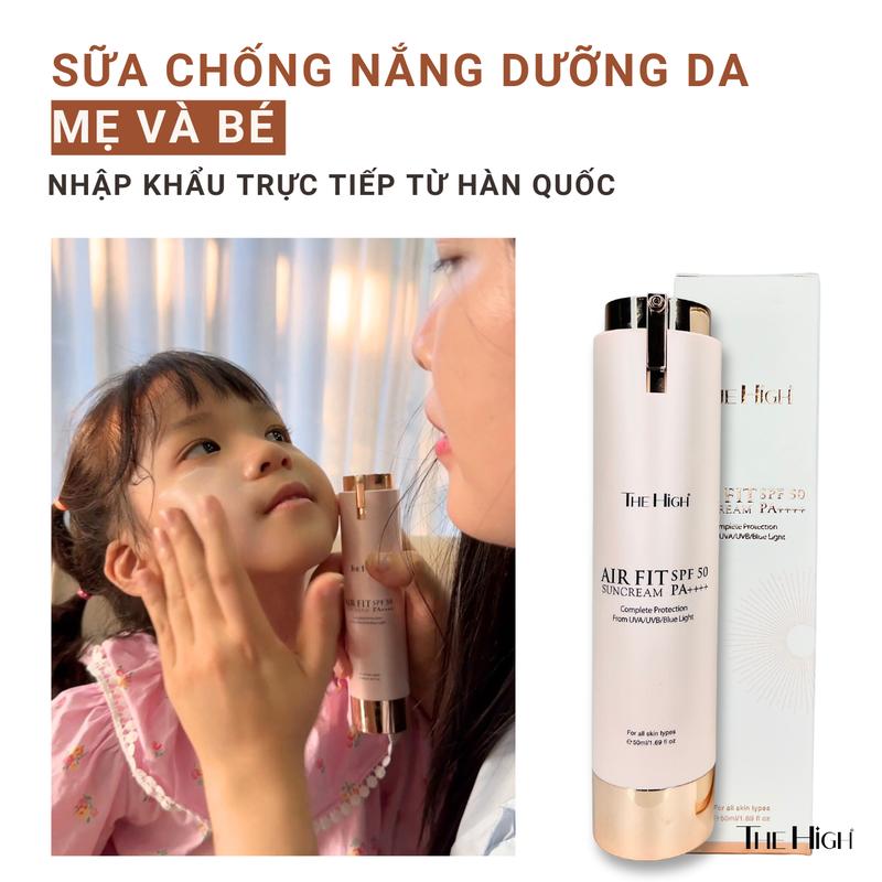 Sữa Chống Nắng Dưỡng Da Hàn Quốc Cho Mẹ Và Bé, Không Cay Mắt, Chống UVA UVB, Che Quầng Thâm Mắt, Nám Sạm Nhẹ Nhàng Chống Tia Cực Tím, Kiềm Dầu, Giữ Tone Tới 16h Hàn Quốc The High Airfit Sun Cream 50ml Dạng Sữa Mỏng Nhẹ