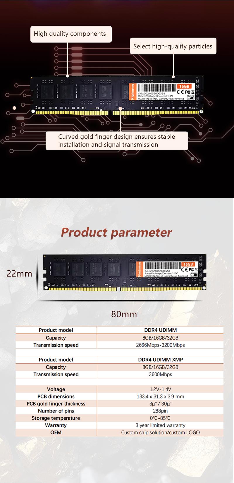 Product Introduction of Glorimemo RAM DDR4 16GB 3200MHz 2PC Desktop computer Dual channel 3200MHz DDR4 DIMM Memoria Ram ddr4 Desktop Memory Rams DDR4 Dual channel 2PC 3