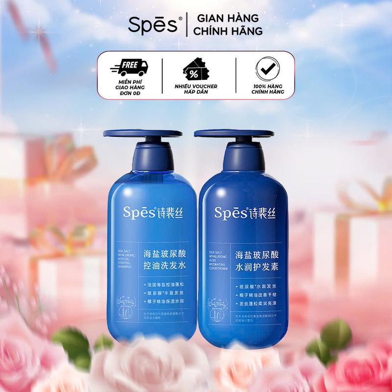 Dầu Gội Kiểm Soát Dầu, SPES, với axit hyaluronic, 600ml, muối biển, kem xả dưỡng ẩm, thích hợp cho tóc khô và hư tổn