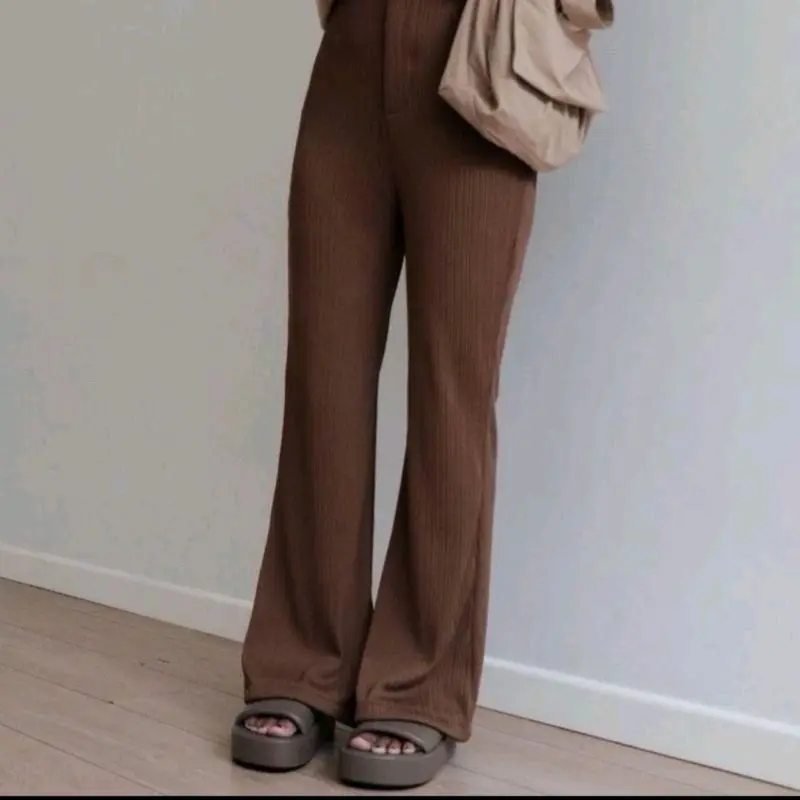 CELANA WANITA CUTBRAY KNIT HIGHWAIST - Model Panjang - Kulot Hitam Bawahan Cewek Dewasa Casual Basic Formal Nyaman Slim Fit Pant 7