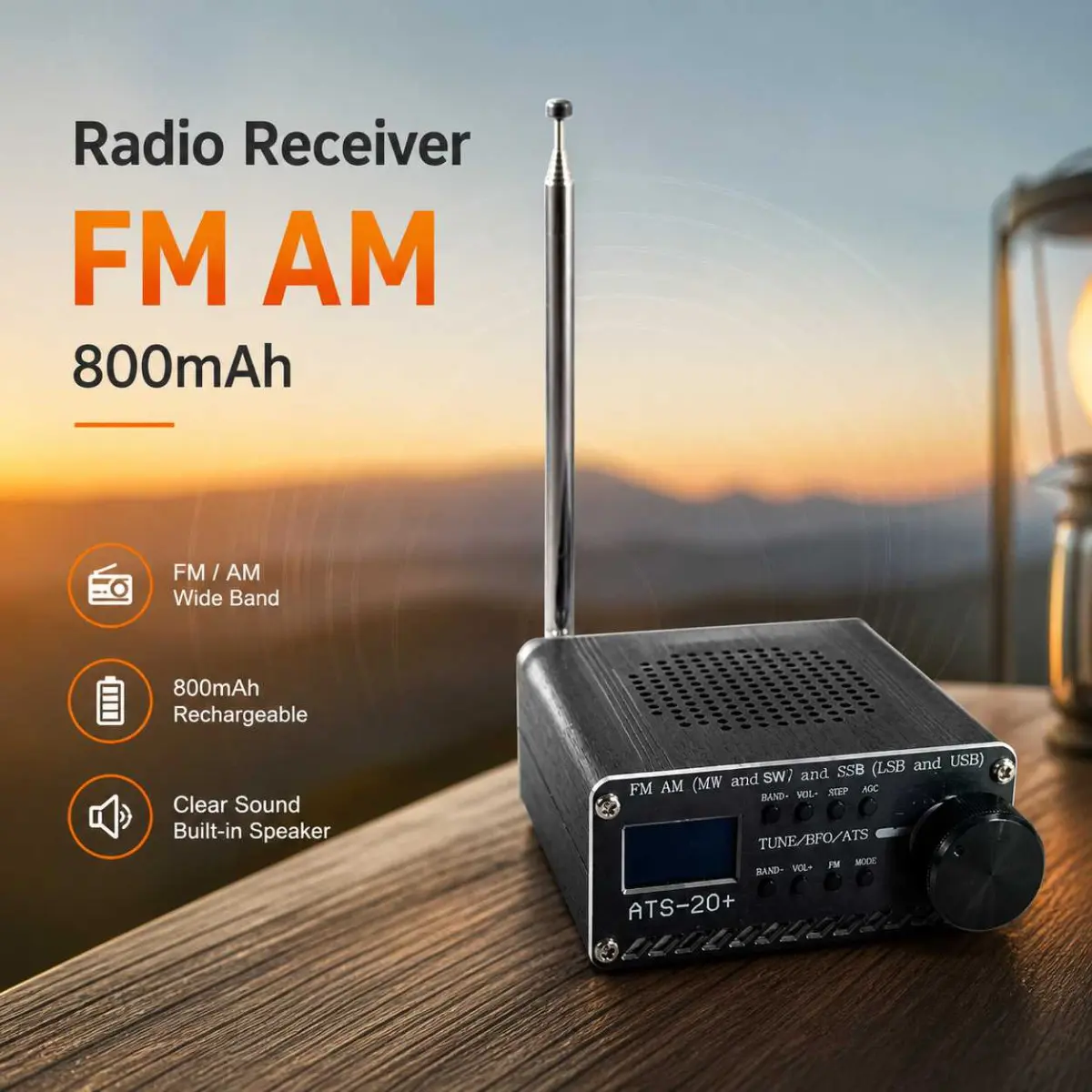 Radio Receiver FM AM Full Band Portable with Speaker 800mAh - ATS-20