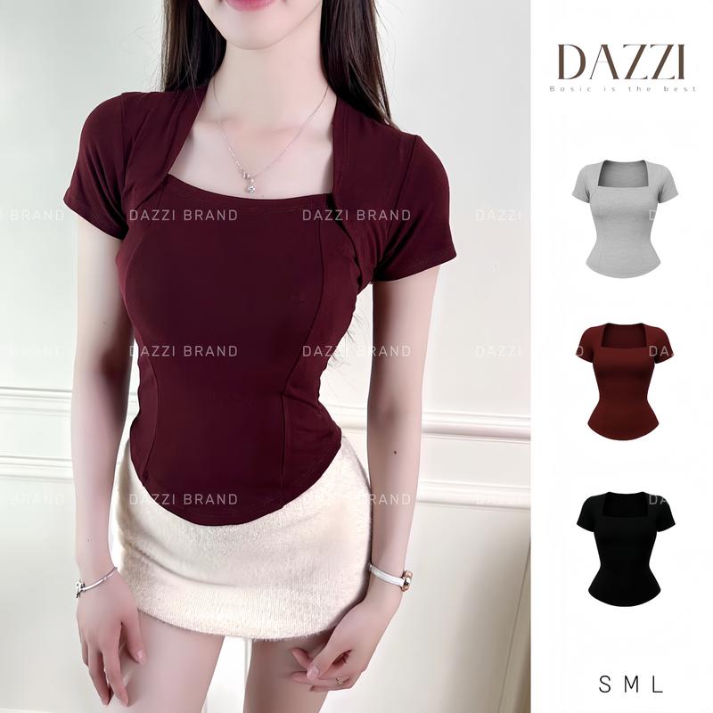 [DEAL MỞ BÁN] Áo thun ôm cổ vuông dáng corset vạt bầu vải cotton mịn DAZZI Women