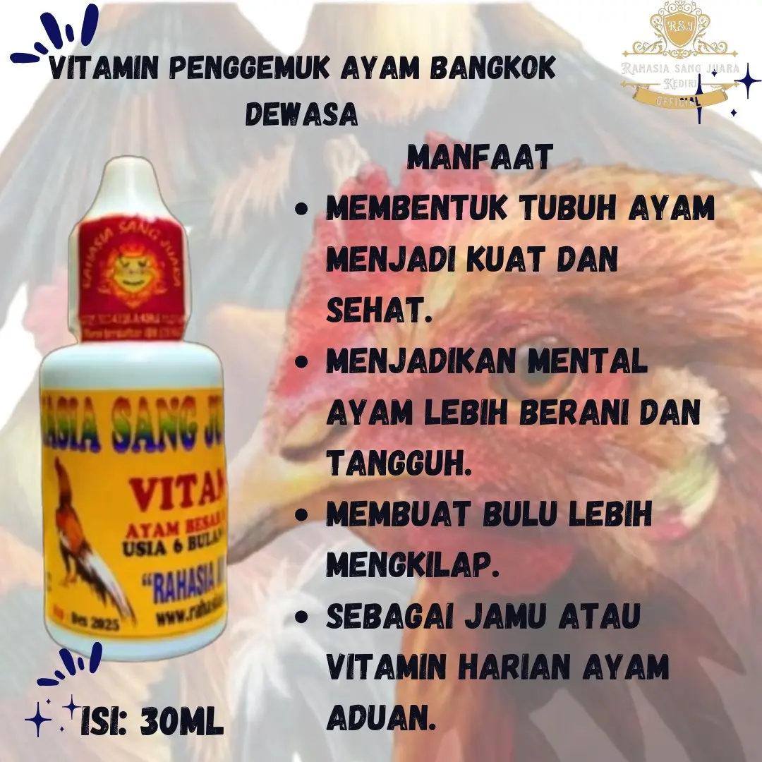 RSJ || OBAT PENGGEMUK AYAM BANGKOK , AYAM CEPAT BESAR Usia 6bln-dewasa