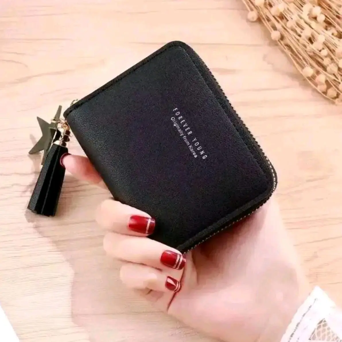 Dompet Mini Fashion Wanita Korean Style Lucu Kartu Murah Uang Forever Young Kulit Sintetis