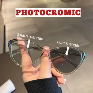 Kacamata Korea Wanita Anti Radiasi Photocromic Wanita Fashion Cat Eye Eyeglasses