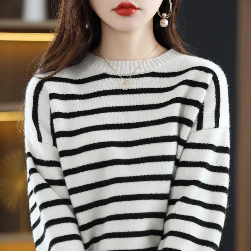 Áo len nữ dài tay áo len dệt kim mới kiểm tra rộng giải trí cổ Hàn Quốc cộng với 4xl Thu Đông ngày Top 2