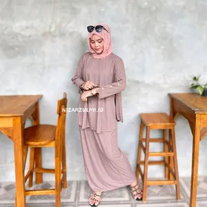 NZ - Set Rok Kenzie Knit Wensoft Lengan Variasi Kancing Gold Wudhu Friendly Muslim Panjang Melar Wanita Baju Setelan Atasan Oversize Hitam