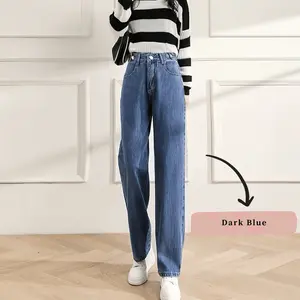 Celana jeans wanita bagian tipis yang longgar dan longgar JK-Celana Jeans Highwaist Adjustable Dua Kancing Samping