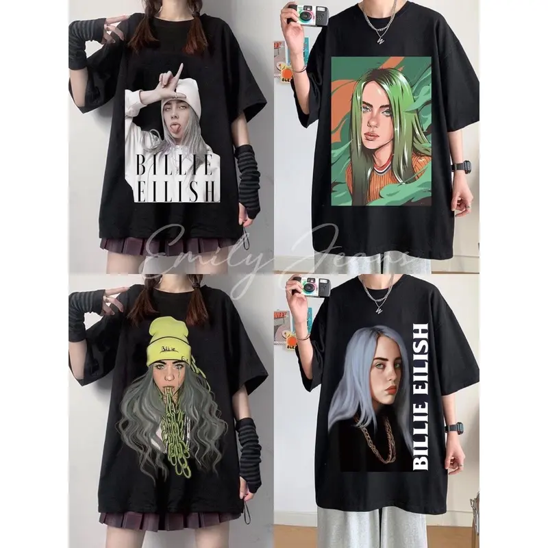EMILY BILLIE EILISH Black Loose T-shirt Tops for Men & Women Kaos/Shirt Unisex. 0