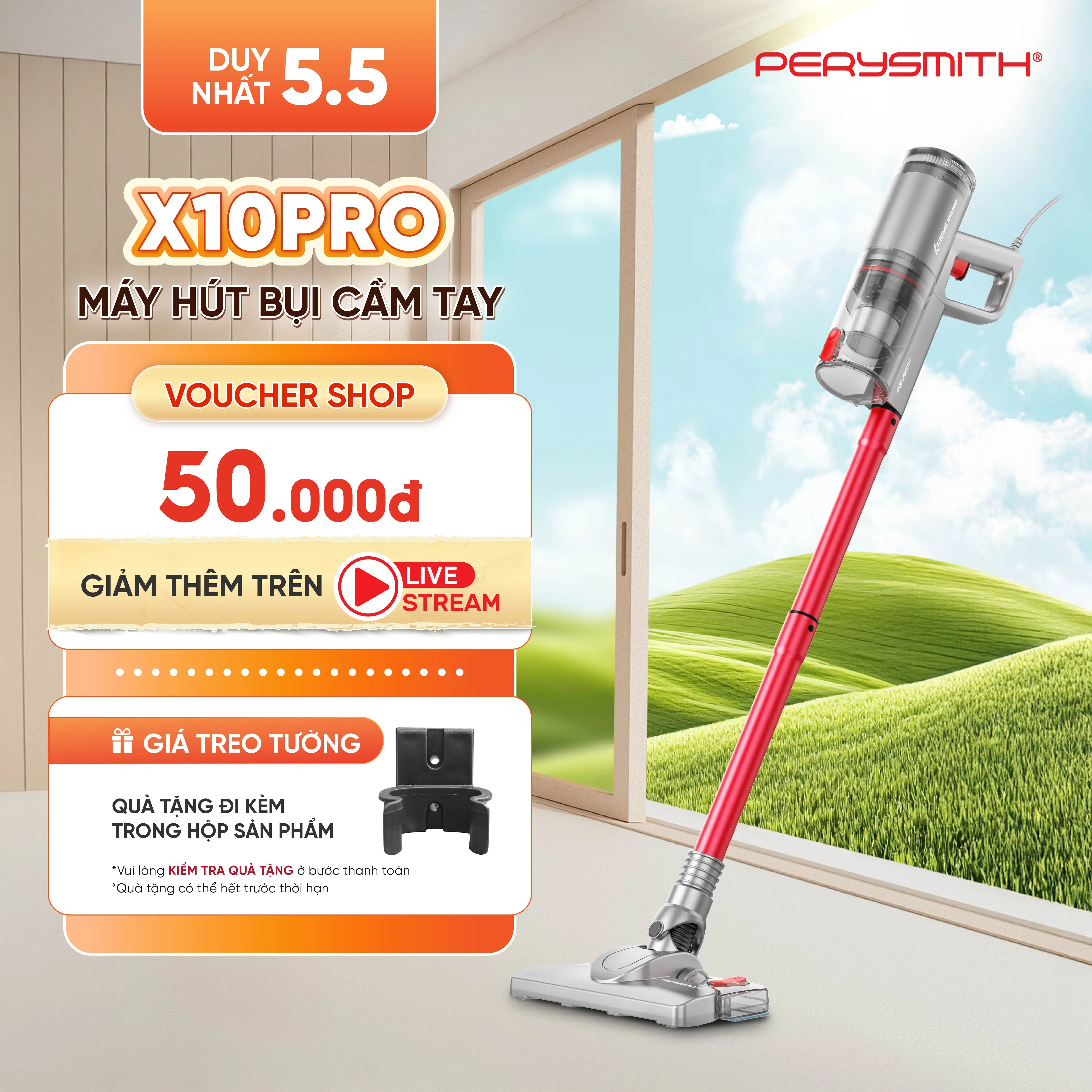 [N] MUA 1 ĐƯỢC 4 | Máy Hút Bụi PerySmith X10Pro | Lực Hút 21000Pa Siêu Mạnh Hút Sàn/Cửa Sổ/Ô Tô | 2 Lõi Lọc HEPA | Bảo Hành 1 Năm