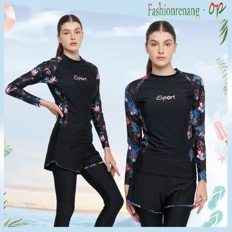 31012 Baju Renang Wanita/Baju Renang Dewasa/Baju Renang Muslim/D Piece Fashion Dewasa Baju Renang Lengan Panjang Pakaian Selam/Baju Renang dengan Hijab 2