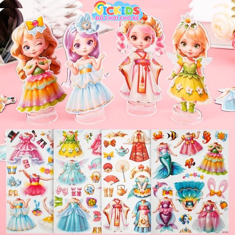 Combo 4 Set Búp Bê Nam Châm Giấy Trang Điểm Công Chúa, Đồ Chơi Ghép Hình Trang Phục Từ Tính Nhiều Chủ Đề Cho Bé, Trò Chơi Xếp Hình Quần Áo Búp Bê Từ Tính