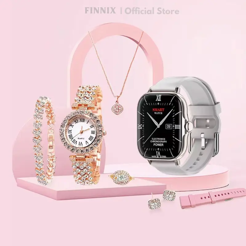 Gift Set A58 Plus jam tangan pintar setelan gelang emas mewah halus 6 in 1 dalam 1 Set kotak hadiah wanita 0